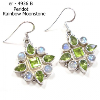 Indian ethnic design color stone pure silver earrings 